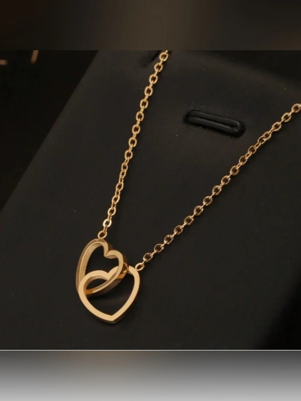 Gold Plated Stainless Steel Double Heart Pendant Necklace